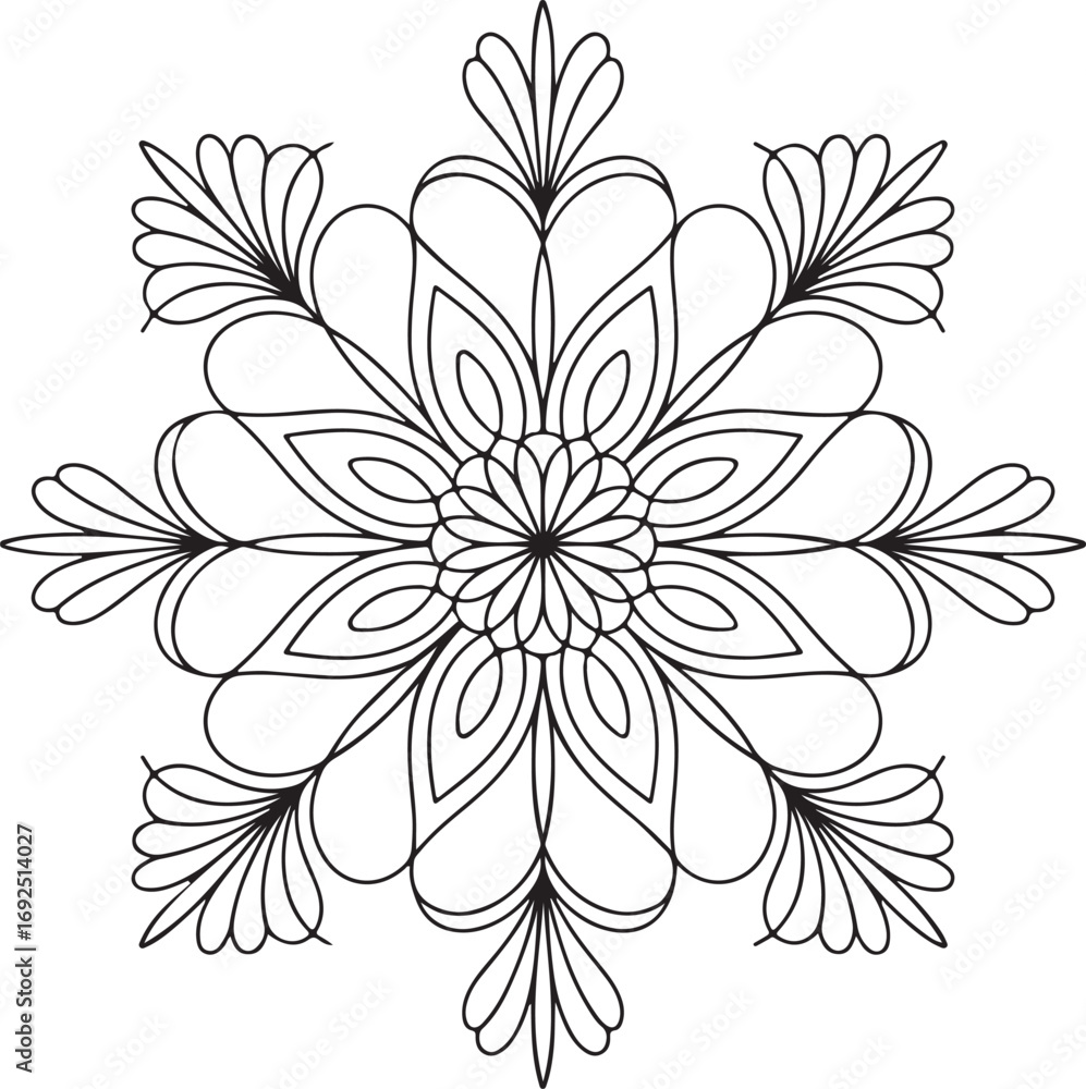 Fototapeta premium Continuous line art of rangoli floral pattern abstract minimal geometric vector illustration