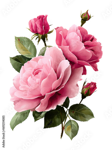 Beautiful pink roses floral arrangement nature isolated on transparent background