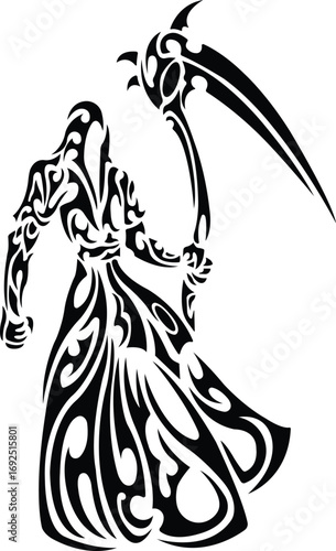 scary grim reaper tattoo design, death reaper with scythe vector