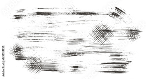 Abstract background with black brush strokes and cross hatched patterns