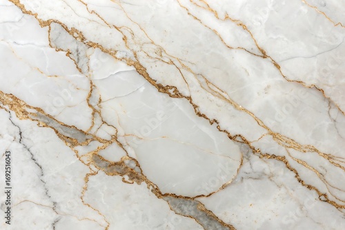 Elegant white marble surface with golden veining flowing diagonally across luxurious stone texture creating sophisticated natural pattern design