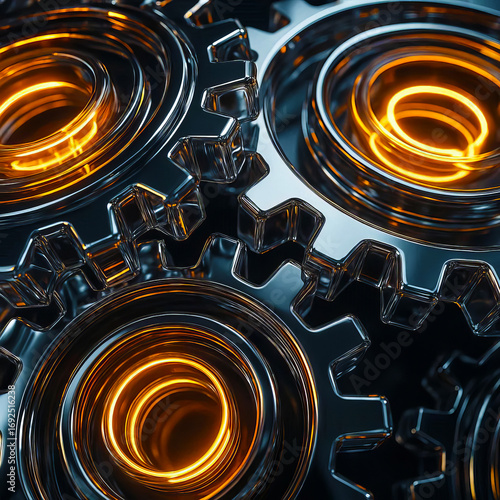Macro Futuristic Glass Gear Network
