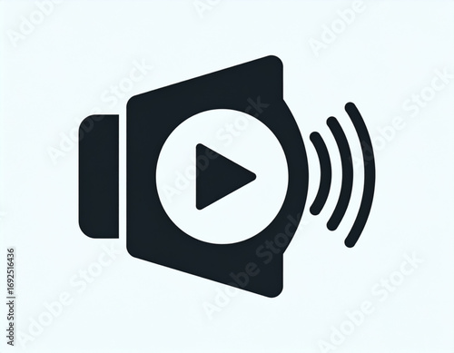 bold icon of a play button symbol enclosed within the shape of a speaker