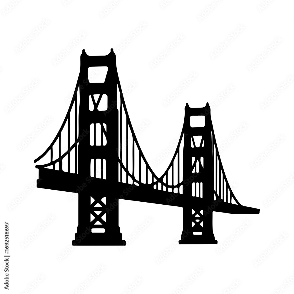 Fototapeta premium Minimalist black silhouette of the Golden Gate Bridge icon.