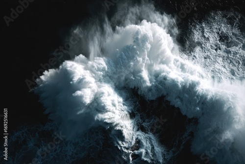 Dramatic Ocean Waves Crashing with Force and Splashing White Foam.