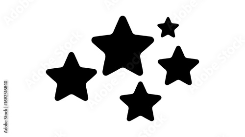 Set of five black star silhouette icons of various sizes.