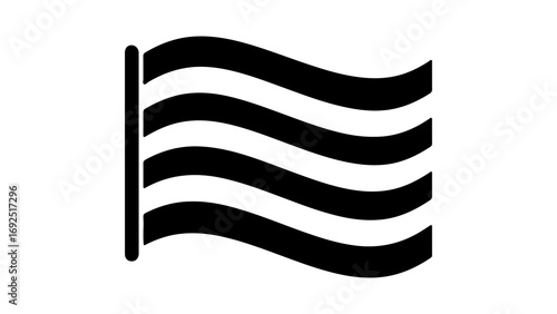 Simple black and white striped flag waving on a pole icon.