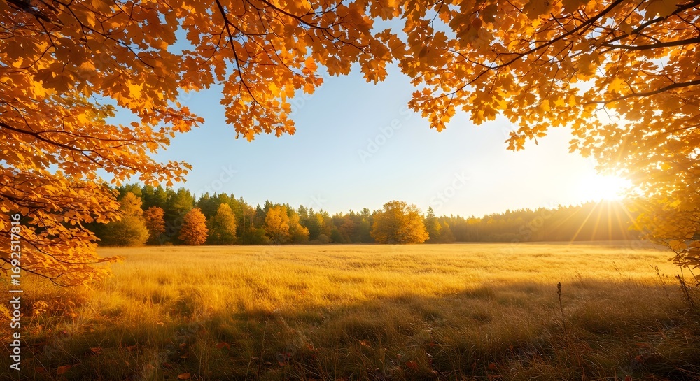 Naklejka premium Maravilloso paisaje durante el otoño, la soleada vista panorámica rural.