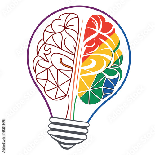 Human Minds Brain Concepts and Ideas,Creative Brain Idea Colorful Lightbulb Brainstorm Concept,Human Minds Brain Concepts and Ideas