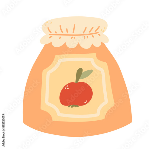 Vector autumn jam. Apple jam, in jar, fall element for stickers, scrapbooking, and patterns. Hand-drawn style. Hello, autumn.