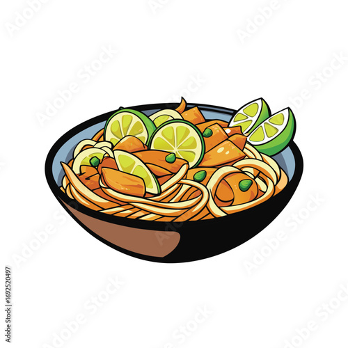 Delicious pad thai noodles with shrimp peanuts and fresh lime banner design