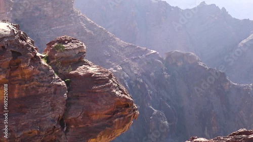 Aerial view of the mountains, the desert of Aqaba and valleys around the antique city of Petra, in Jordan.