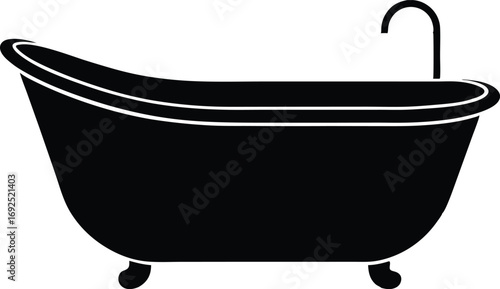 Baby Bathtub Silhouette Vector Illustration. Black Baby Bath Tub Silhouette, Isolated on White Background