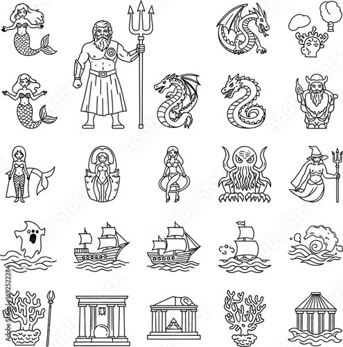 Mythological Creatures and Greek Gods Line Art Collection