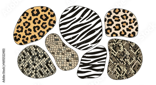 Collection of animal print shapes including leopard zebra and snake skin
