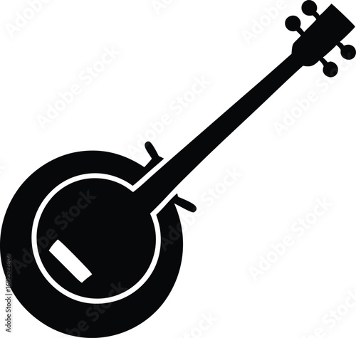 Banjo Silhouette Vector Illustration. Black Banjo Silhouette, Isolated on White Background