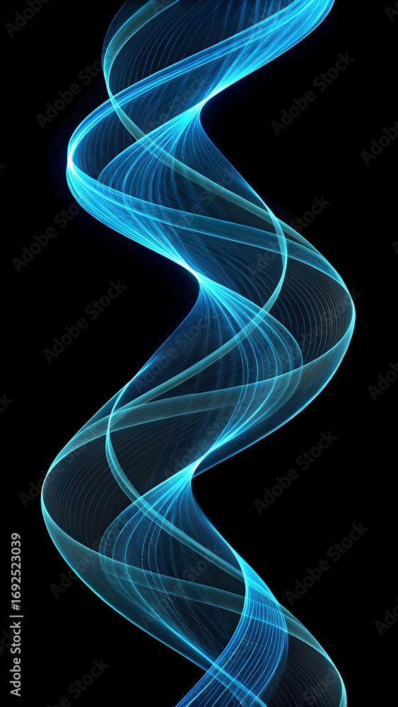 Naklejka premium Abstract flowing neon blue light swirl on full hd 4k stock image download black background