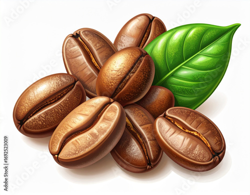 a cluster of coffee beans integrated with a leaf from a coffee plant