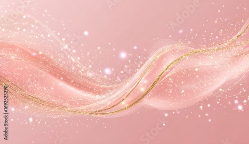 Delicate, flowing, blush pink abstract design with gold accents and shimmering particles