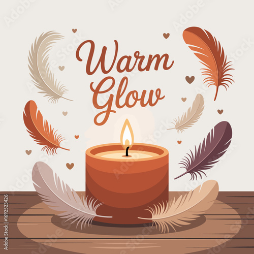 Warm glow sympathy greeting card with burning candle and feathers expressing comfort and condolences vector