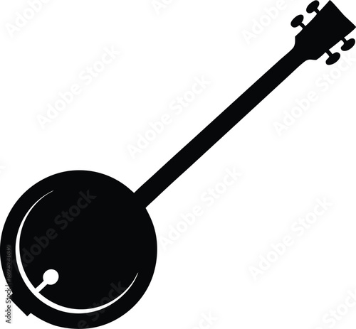 Banjo Silhouette Vector Illustration. Black Banjo Silhouette, Isolated on White Background