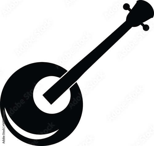 Banjo Silhouette Vector Illustration. Black Banjo Silhouette, Isolated on White Background