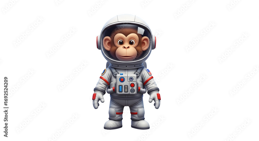 Obraz premium Adorable cartoon monkey astronaut in a full spacesuit.