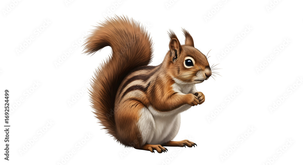 Fototapeta premium Adorable Chipmunk Sitting Fluffy Tail.