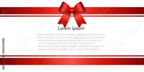 Realistic 3d red ribbon bow on white background with space vector illustration