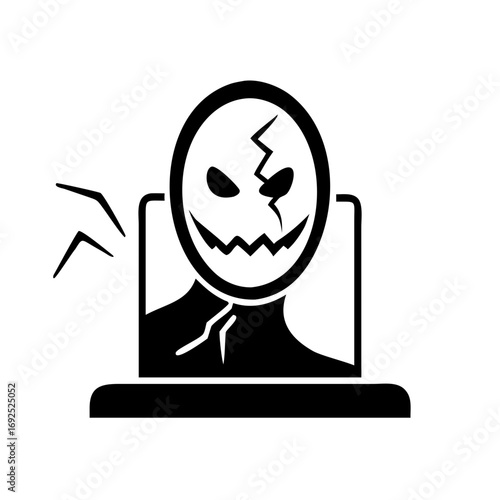 Vector art of evil hacker in front of a computer screen for cyber crime