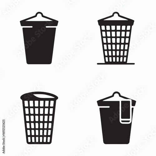 Laundry Hamper Solid Icons Set
