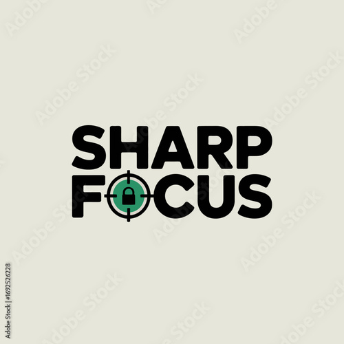 Modern sharp focus logo design with targeting reticle integrated into text for brand identity and business vector