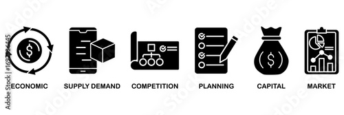 Market economy icon set vector illustration concept for economic, supply demand, competition, planning, capital, market
