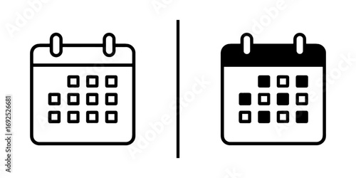 Calendar Icons: Two distinct calendar icons, one in a linear style and the other filled, stand as visual representations of time management and event planning.