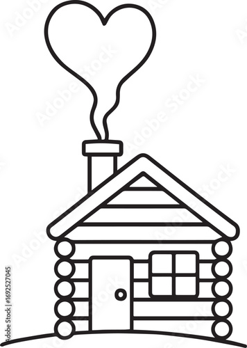 Love's Abode: A cozy log cabin, with a heart-shaped plume of smoke, symbolizes warmth, home, and love.