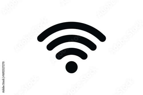 Minimalist black and white icon of wireless wifi signal strength symbol for connectivity and internet access silhouette vector illustration white background
