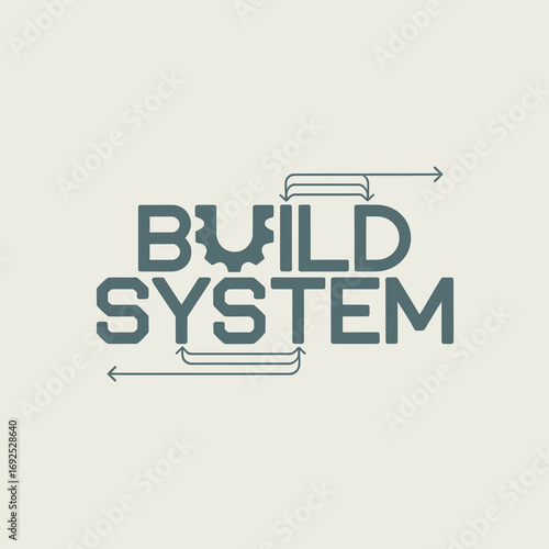 Abstract digital graphic representing build system with industrial gears and flowing arrows signaling integration and process management concepts vector