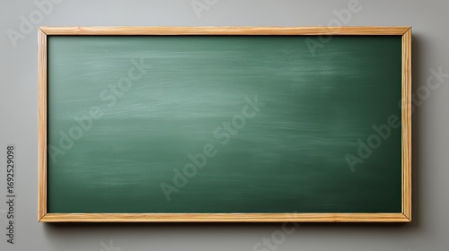 Empty Green Chalkboard with Wooden Frame for Education and Learning