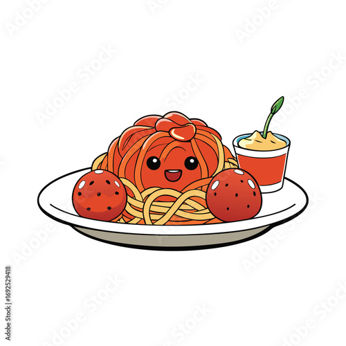 Delicious spaghetti and meatballs with rich tomato sauce presented on a clean white background for culinary designs