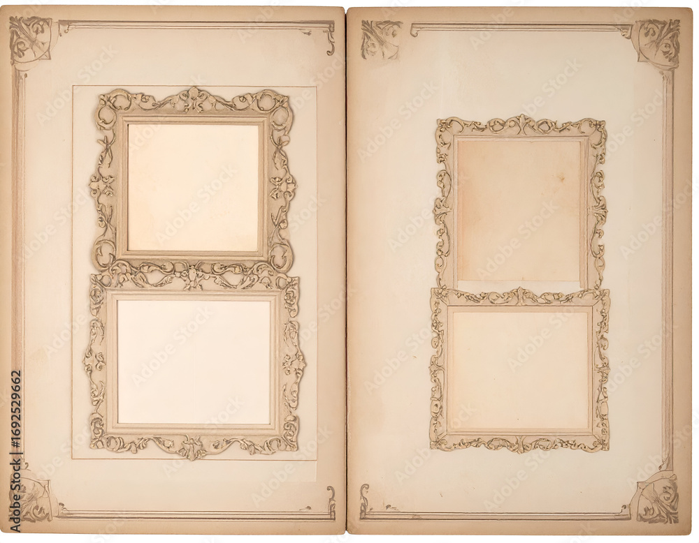Fototapeta premium Vintage Photo Album Layout with Ornate Frames