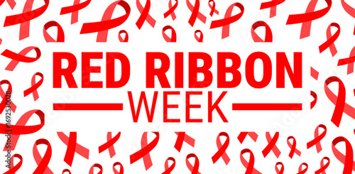 Red Ribbon Week background, banner, card or poster design template is observed every year during October, to raise awareness about the mission. Vector illustration.