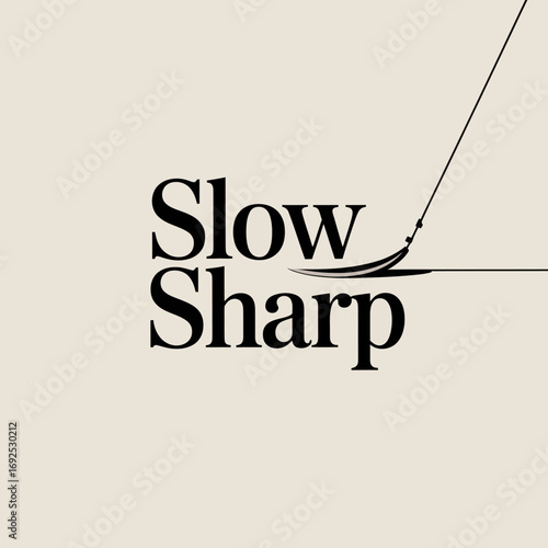 Minimalist logo design featuring the words slow sharp intersected by a stylized knife blade for culinary or business branding vector