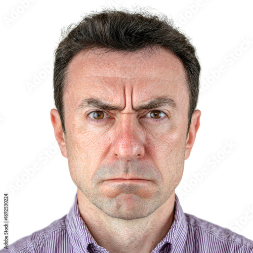 Realistic Angry Male Facial Expression on Transparent Background