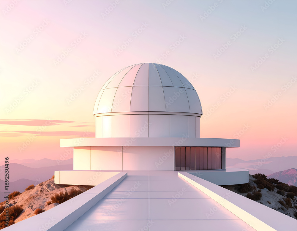 Obraz premium White Observatory on Mountaintop at Sunrise