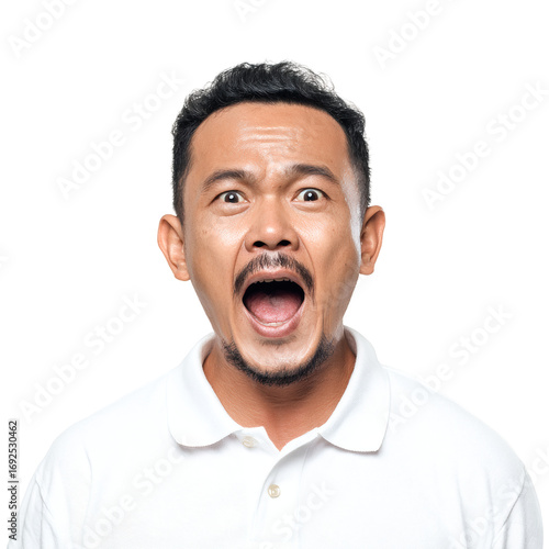 Funny Indonesian Man with Open Mouth Expression on Transparent Background