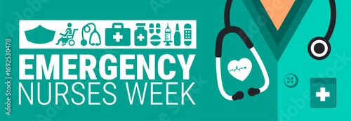 Emergency Nurses Week background, banner, card or poster design template is observed every year during October, to raise awareness about the mission. Vector illustration.