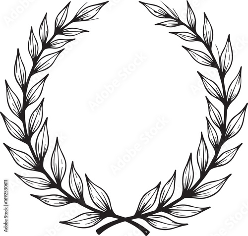 Laurel Wreath Symbol: A meticulously rendered illustration of a laurel wreath, symbolizing victory and achievement. The wreath's leaves are carefully detailed, representing honor, triumph.