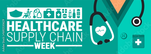 Healthcare Supply Chain Week background, banner, card or poster design template is observed every year during October, to raise awareness about the mission. Vector illustration.