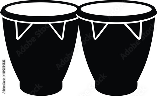 Simple Bongo Drums Icon Silhouette, Black Musical Instrument Vector Art
