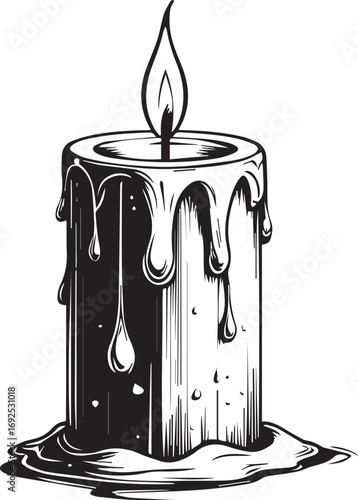 Radiant Flame: A simple yet stunning illustration of a single candle. Its lit wick casts shadows as the wax elegantly melts and pools.